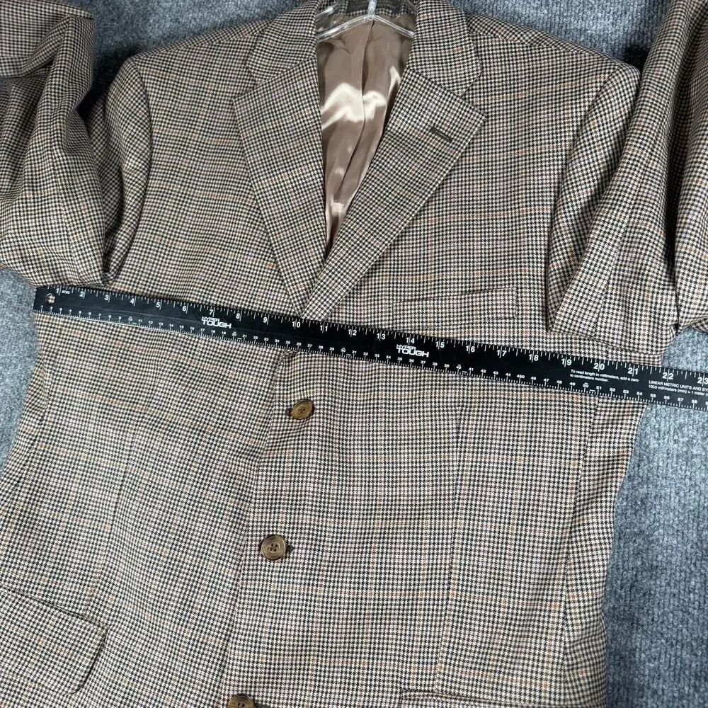 Vintage Corbin Men's 3 Button Blazer Size 42L 100% Wool - Brown Houndstooth